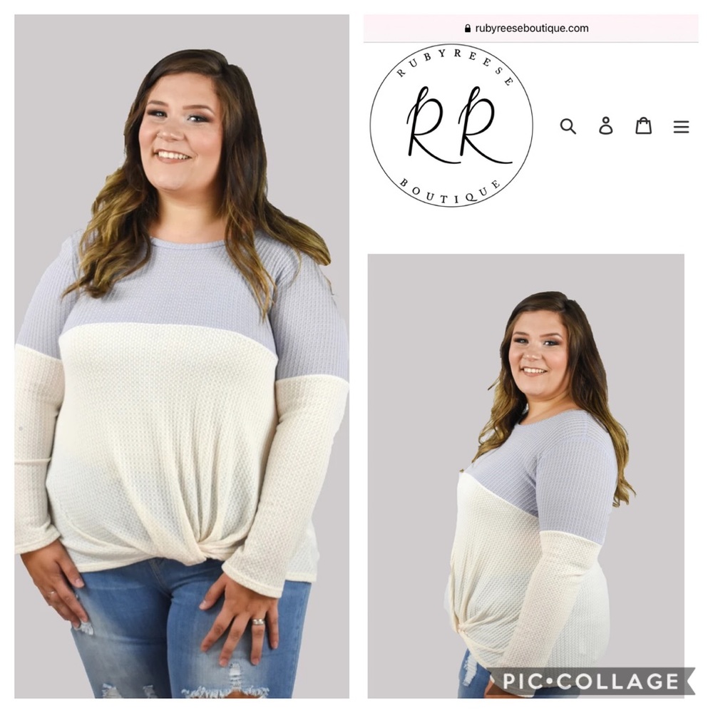 Waffle color block Knot Top